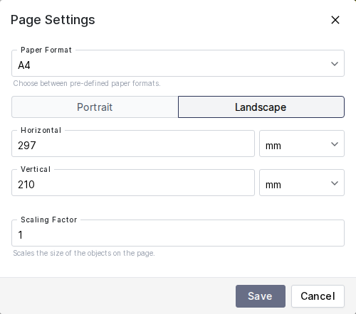 page settings dialog
