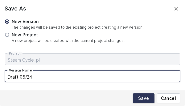 save as new version dialog